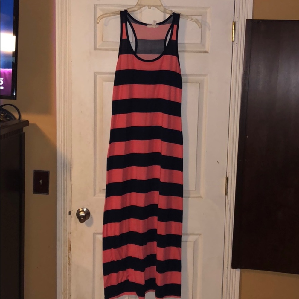 Coral and navy maxi tank dress
